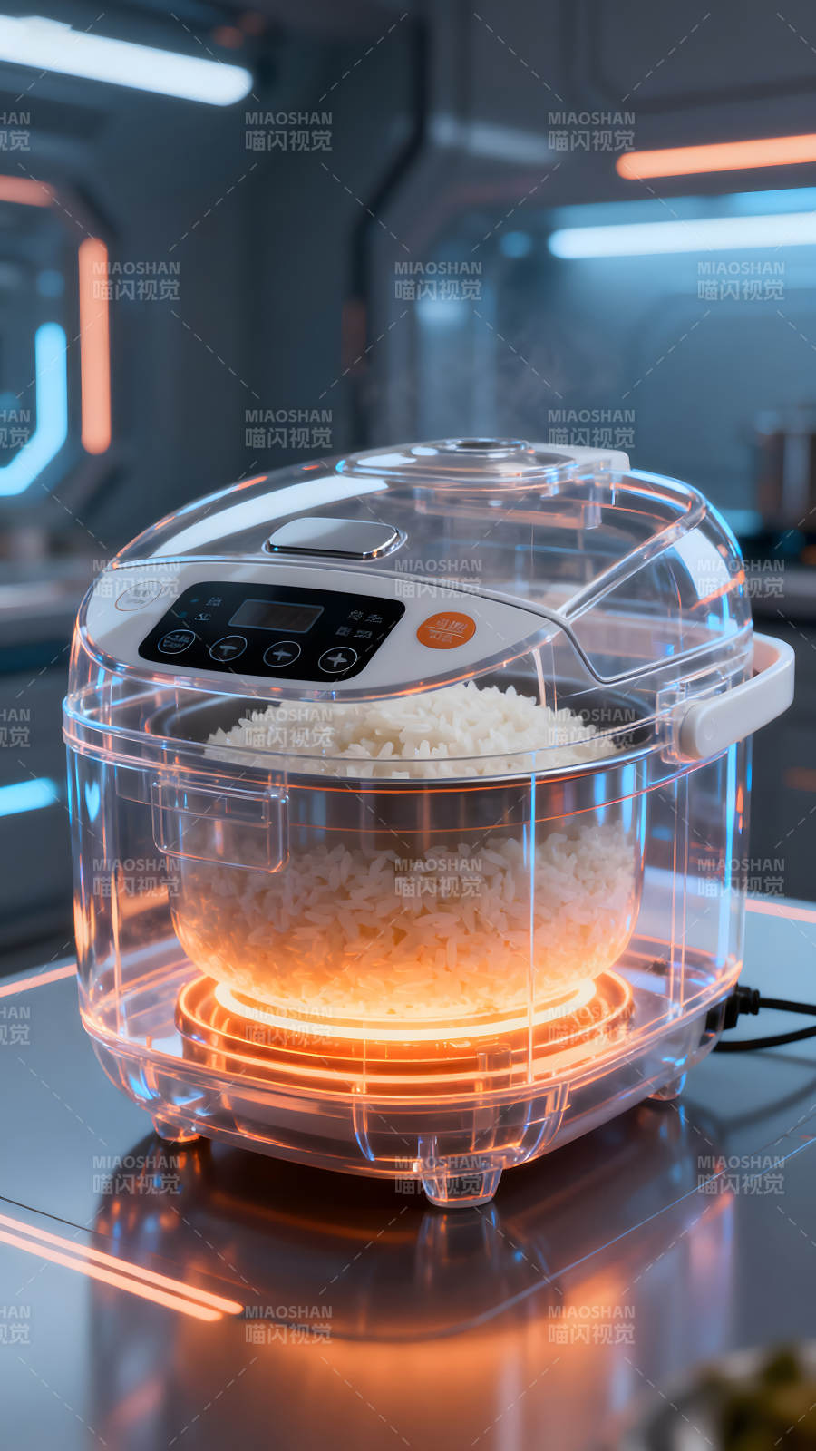 透明电饭煲煮饭场景图片