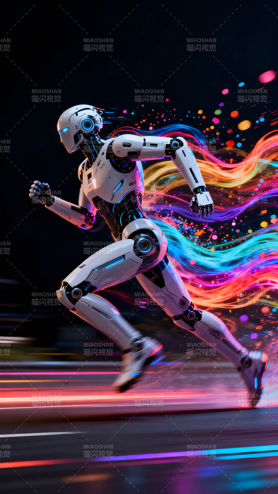 机器人奔跑产生炫彩光效图片
