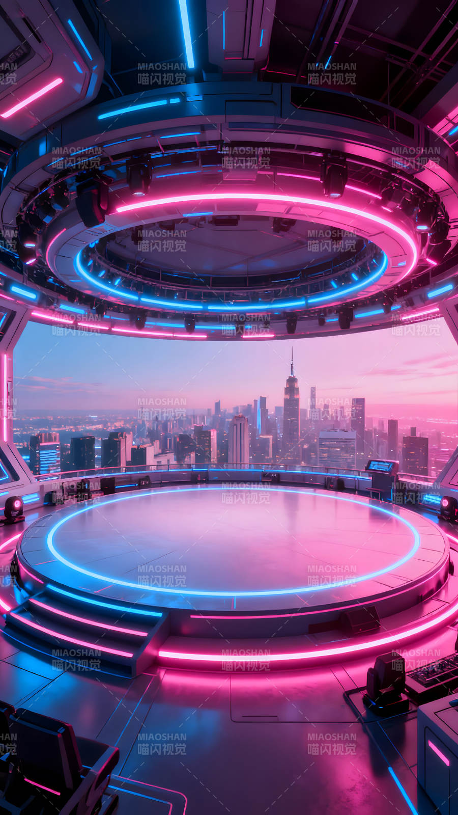 未来科技演播厅俯瞰城市夜景图片