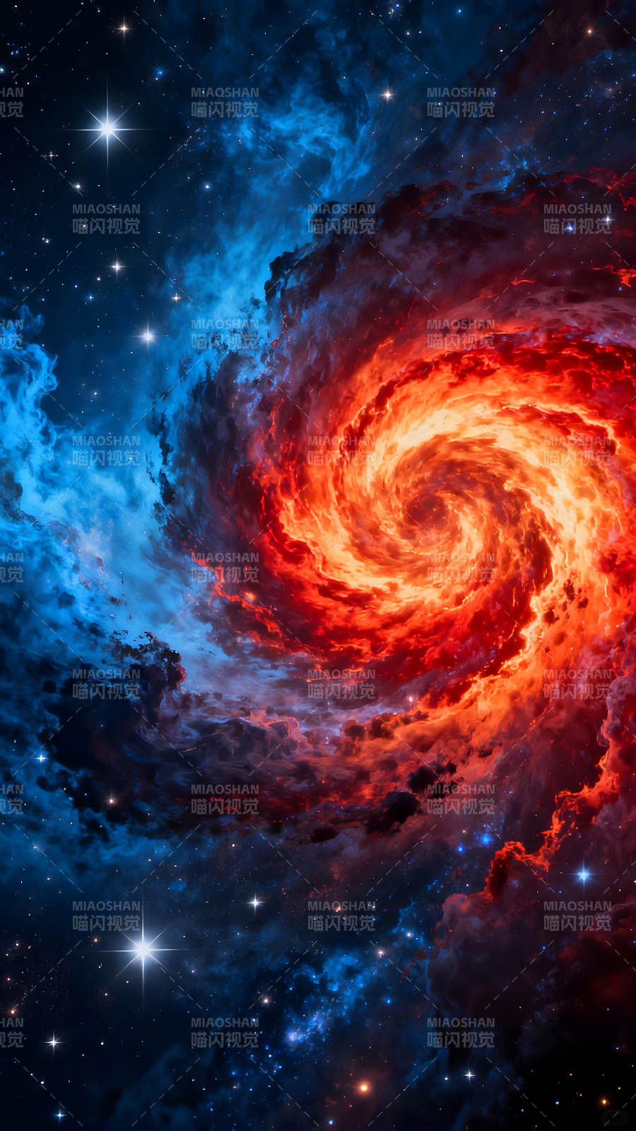 宇宙星云漩涡状结构呈现红蓝色彩图片