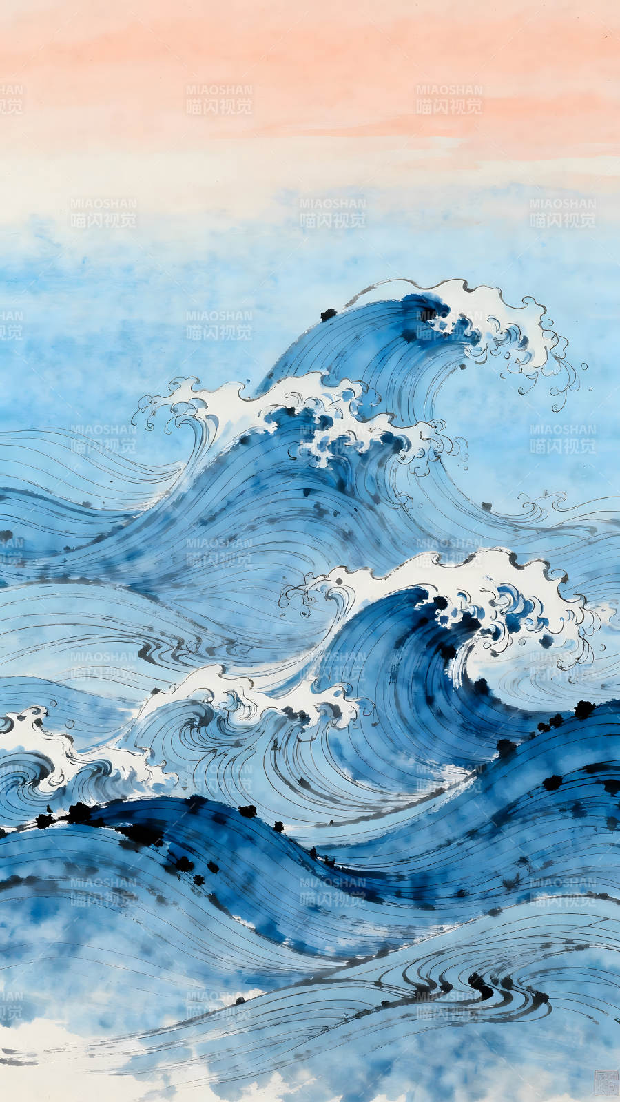 蓝色波涛汹涌的海浪艺术作品图片