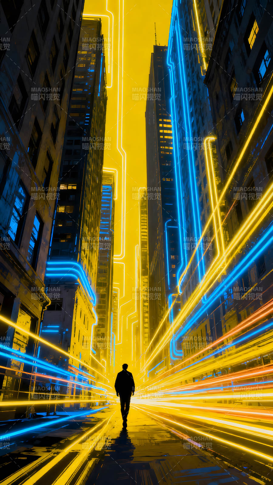 城市夜景赛博朋克风行人图片