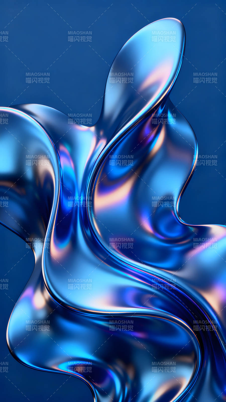 流畅的金属质感蓝色抽象形体图片
