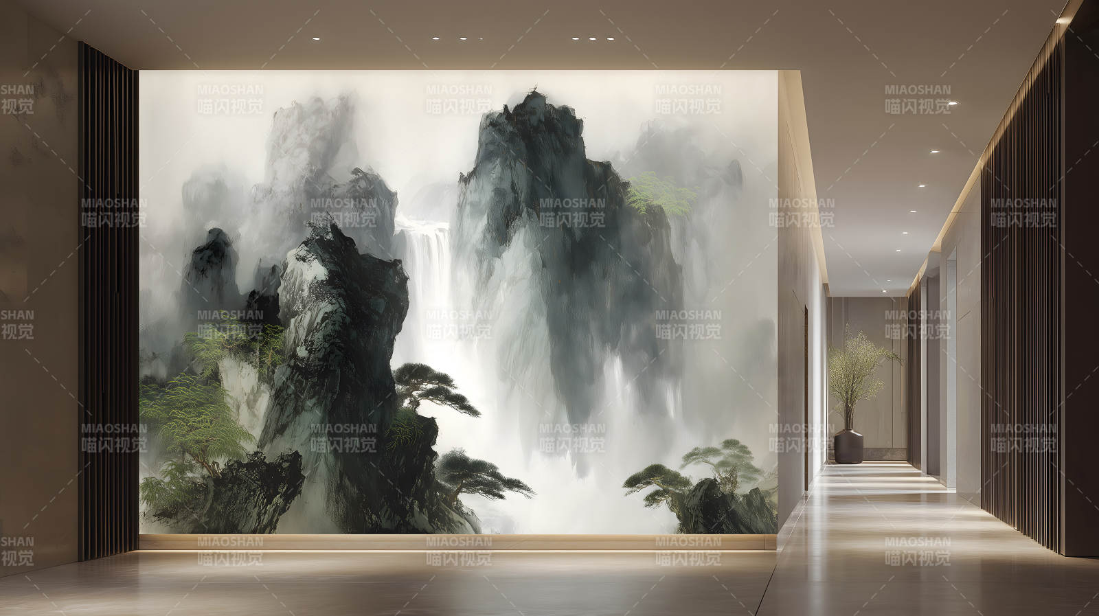 室内墙壁山水画装饰走廊图片