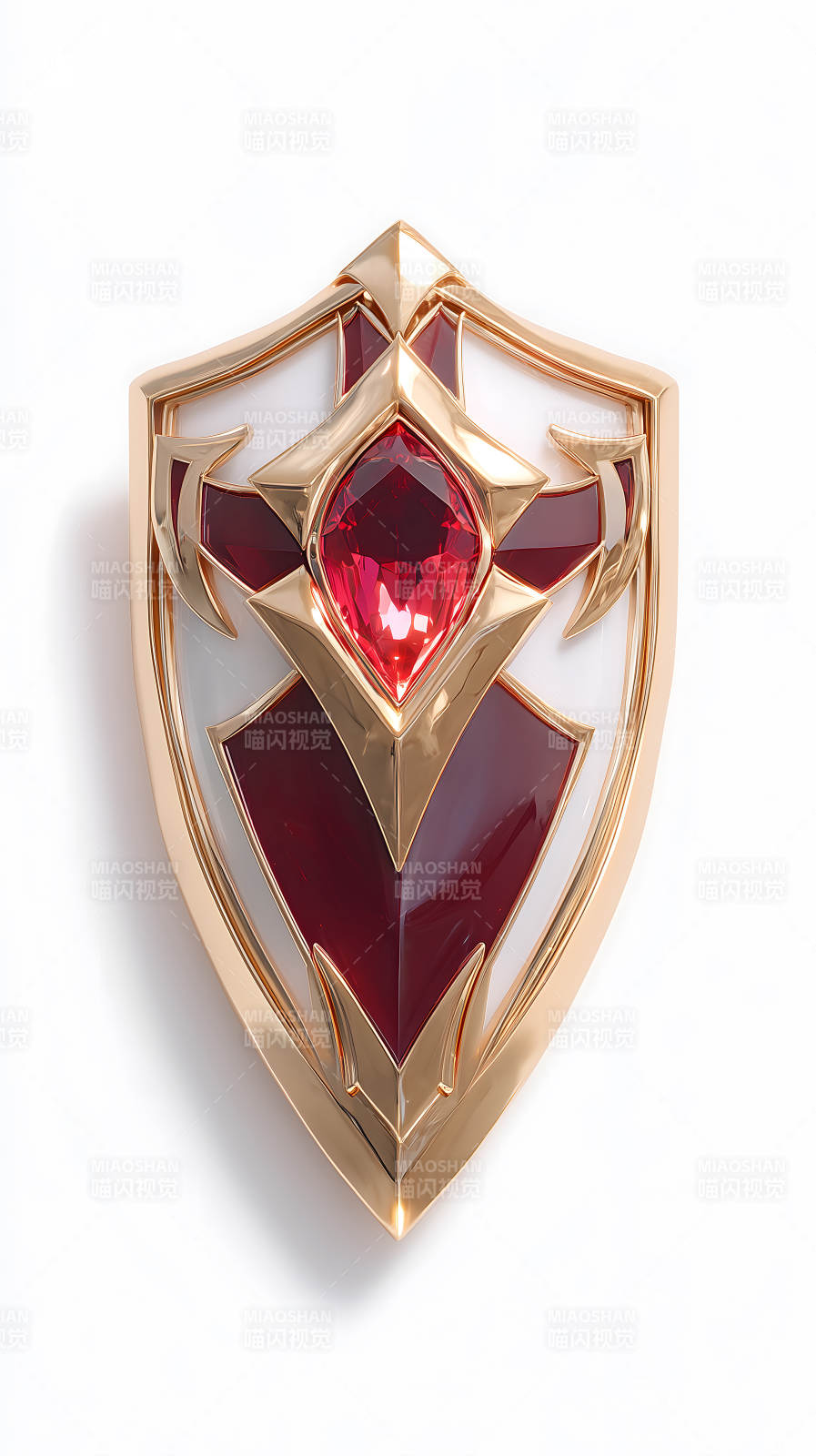 金边镶嵌宝石盾牌红色宝石图片