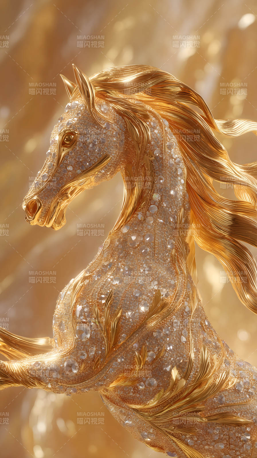 金光闪耀的骏马雕塑图片