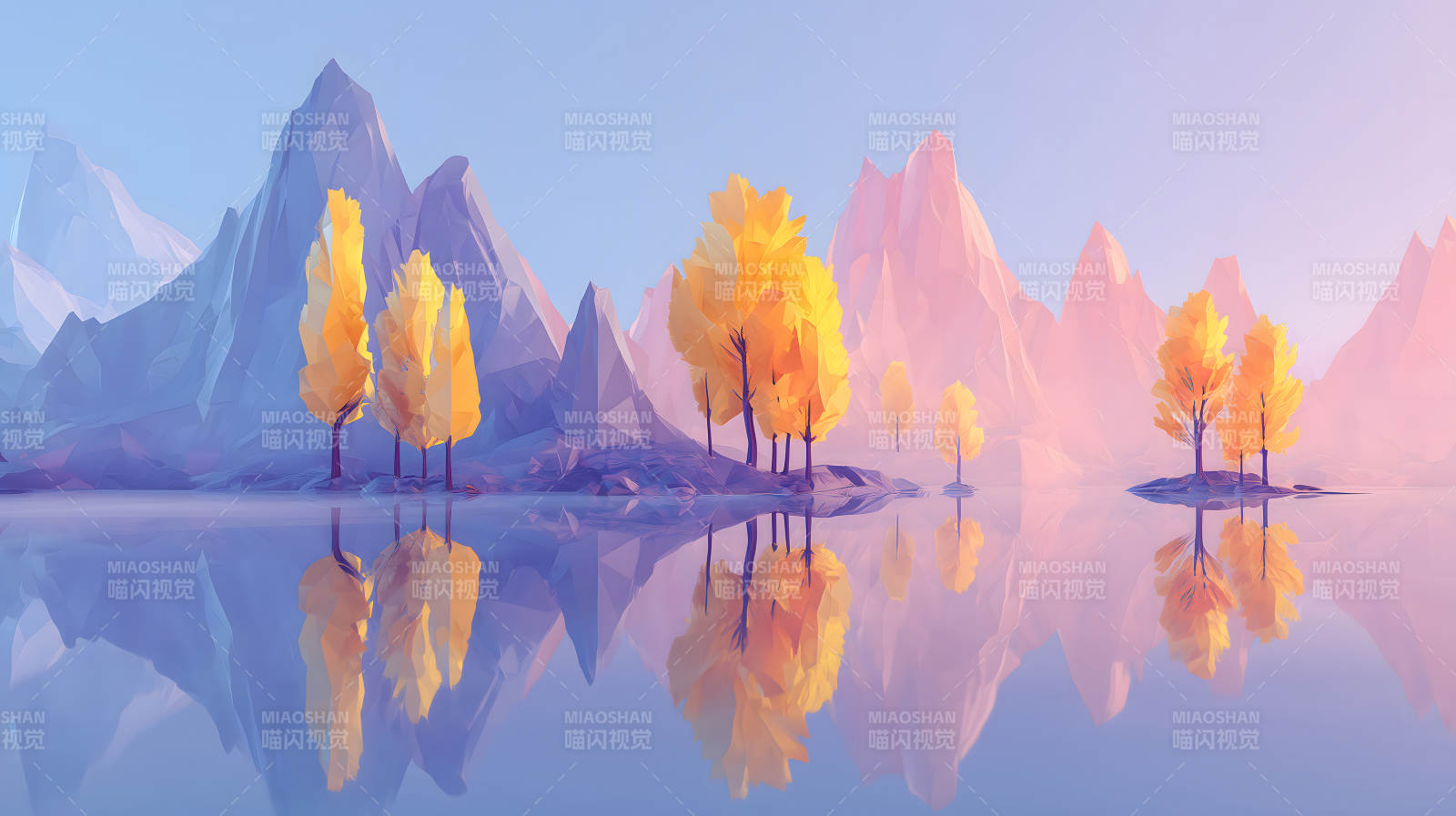 秋日湖景静谧的风景画图片