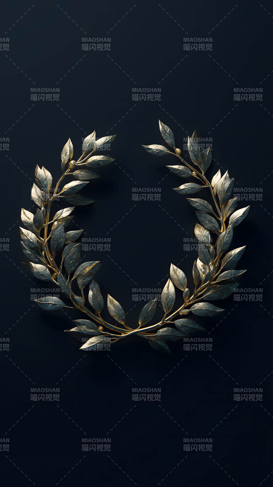 金色树叶环绕暗黑色背景图片
