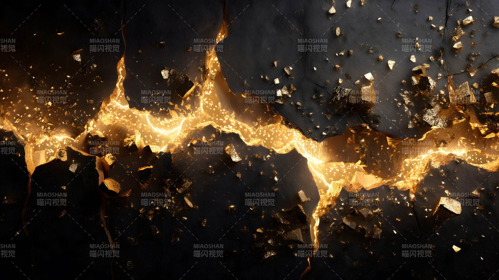 裂缝中闪耀的金光和碎块图片
