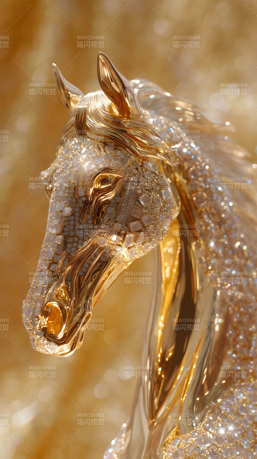 金色骏马雕塑闪耀光芒精致绝伦图片