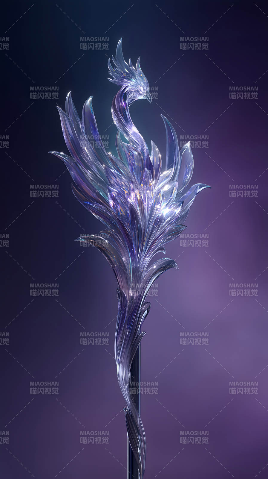 水晶凤凰雕塑优雅精致梦幻光影图片