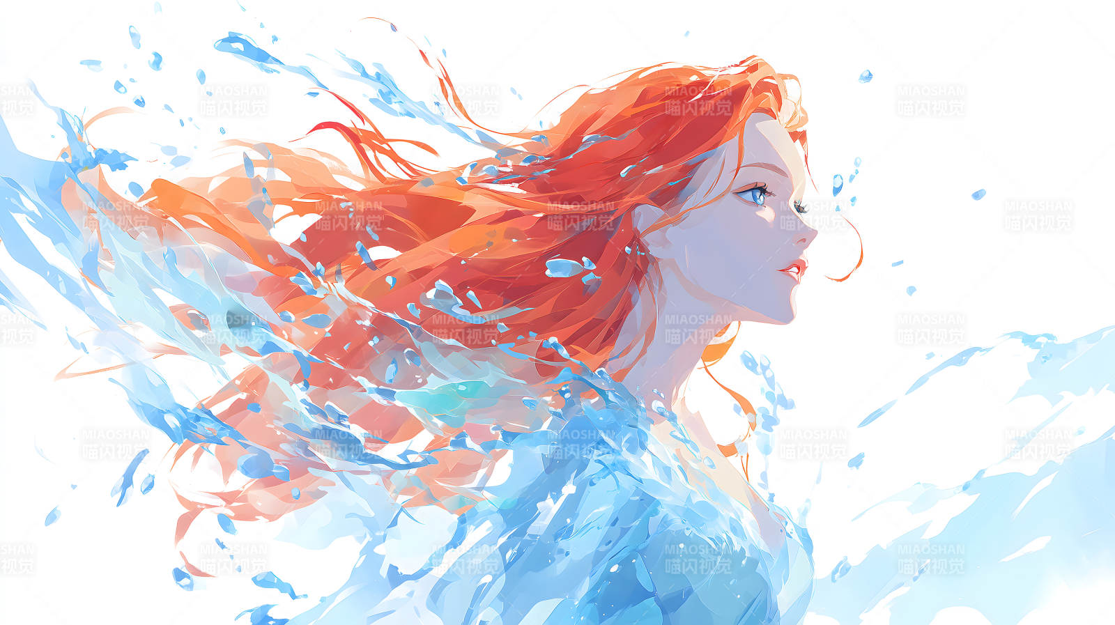 红发女子与水元素交织图片
