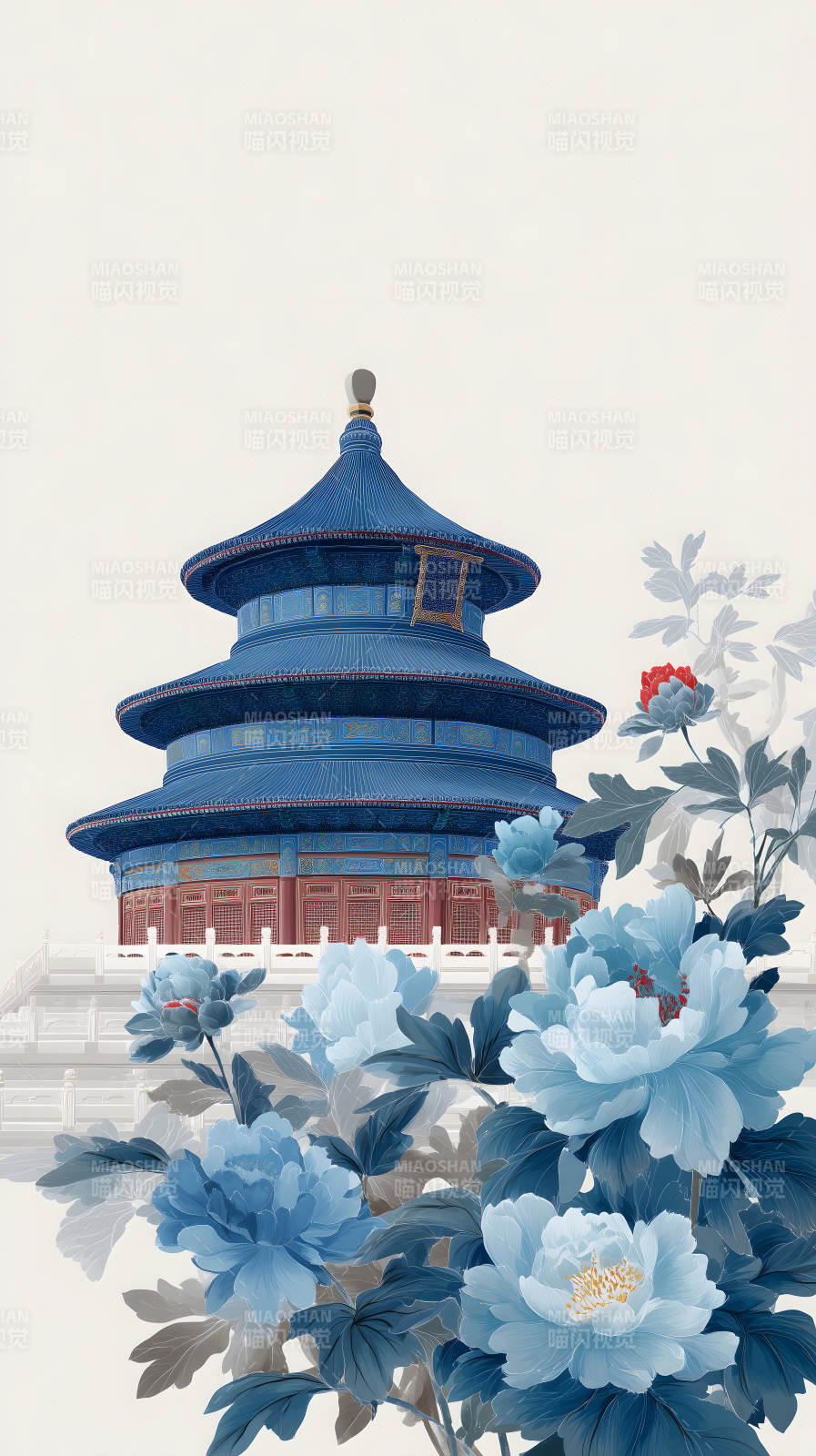 中国古典建筑与牡丹花卉的唯美结合图片