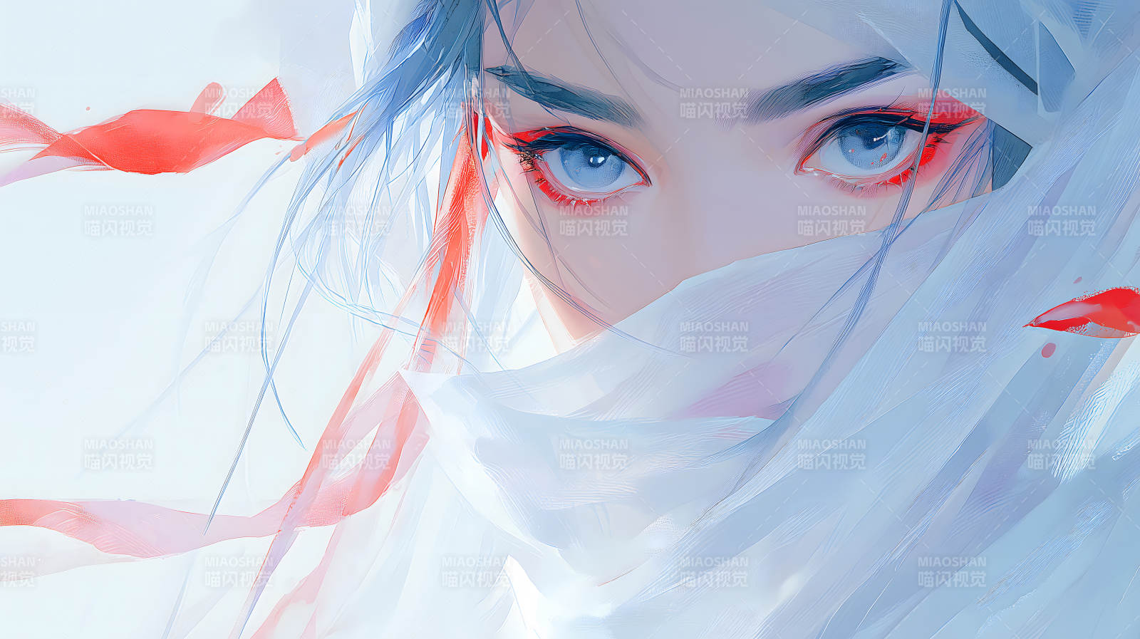 蓝色眼睛和红色的点缀面纱图片