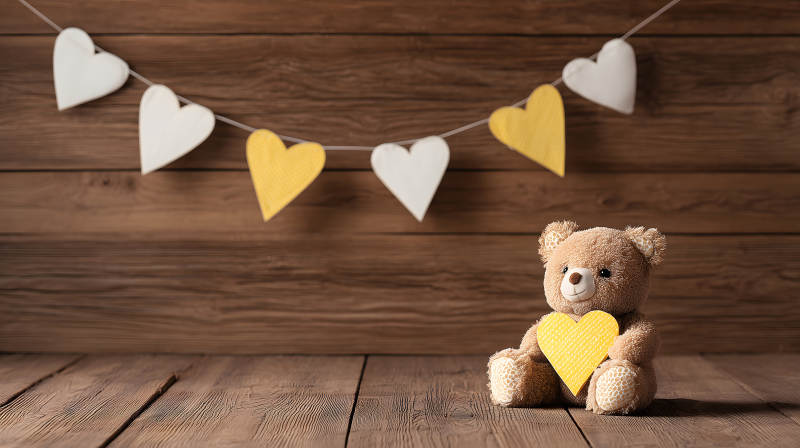 温馨的泰迪熊与爱心装饰图片