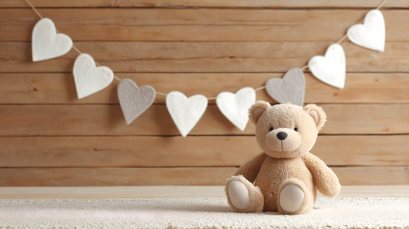毛绒玩具熊和心形装饰图片