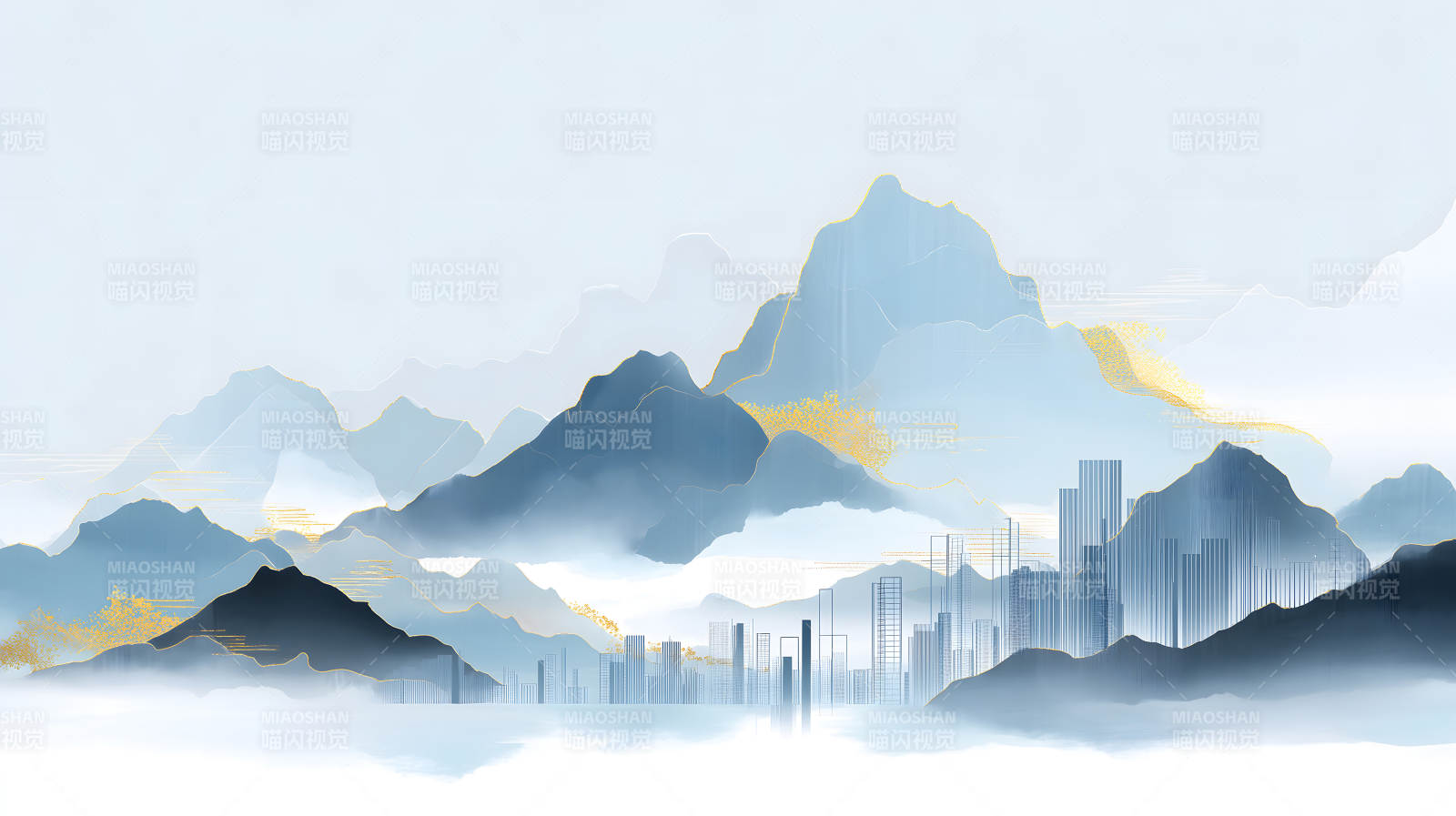 山水城市画卷图片