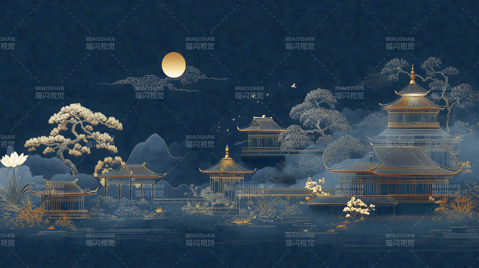 东方古韵风景画亭台楼阁意境深远图片