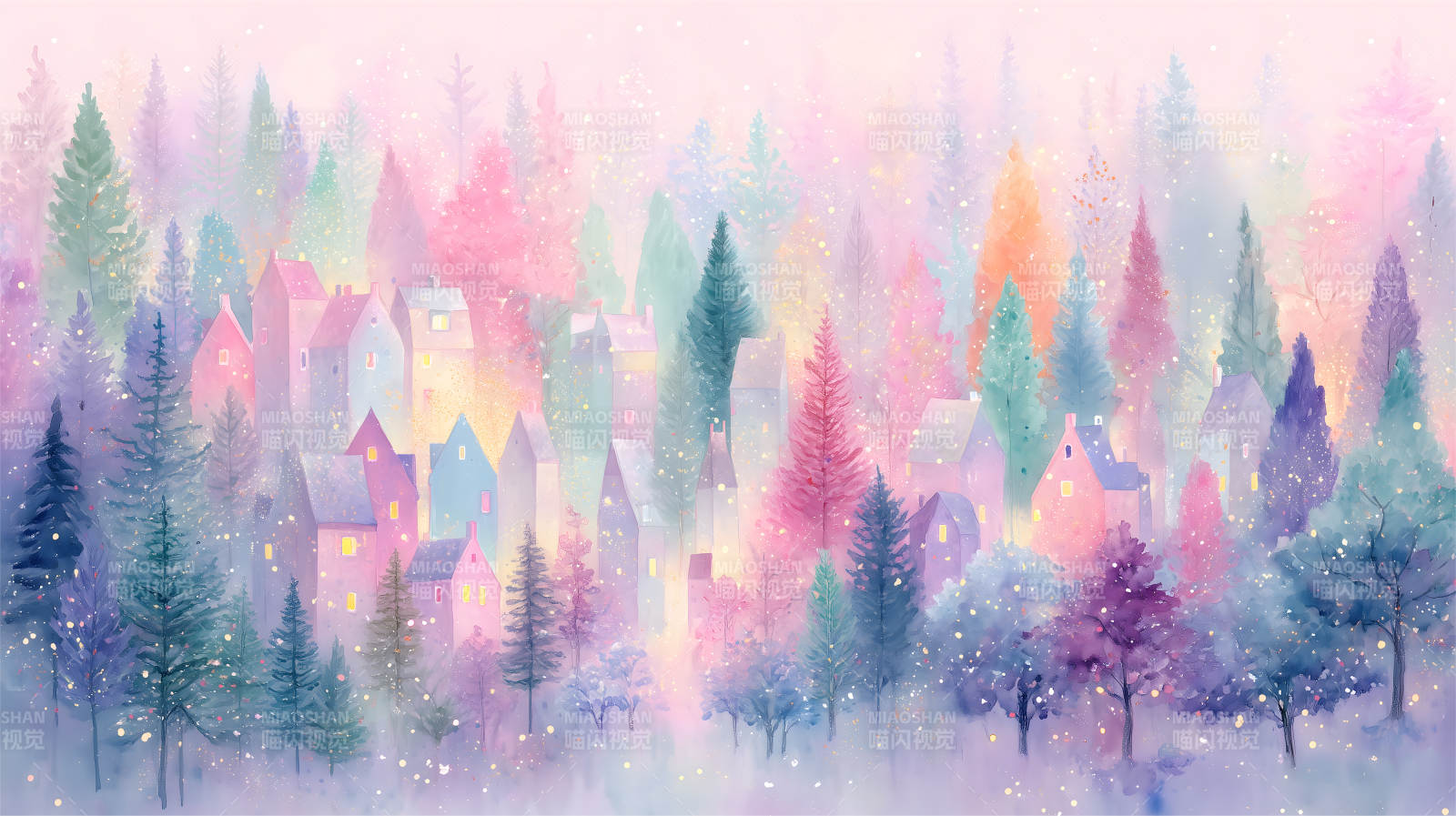 童话小镇绚丽色彩的梦幻风景图片