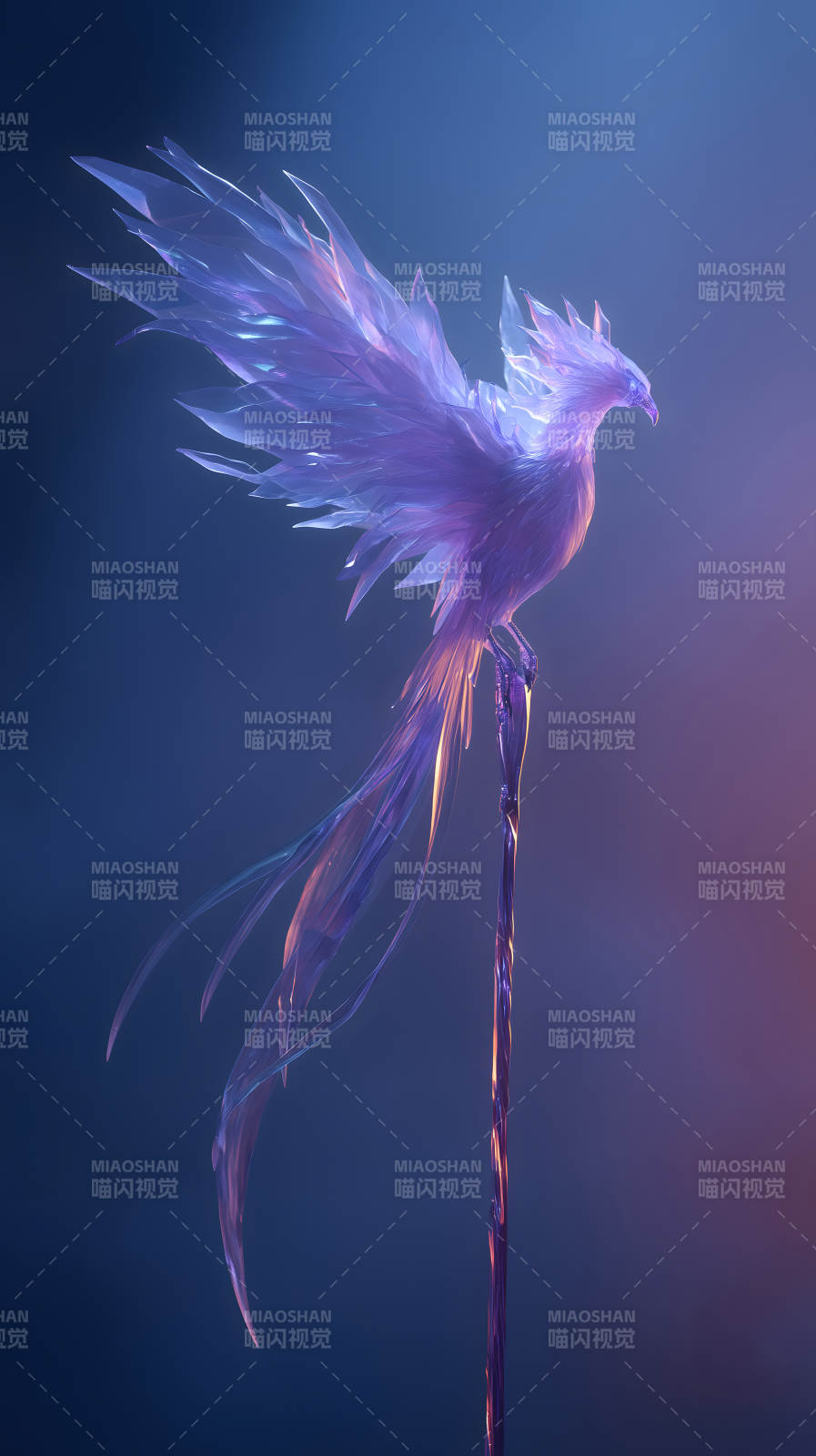 冰晶凤凰栖息于晶柱之上图片