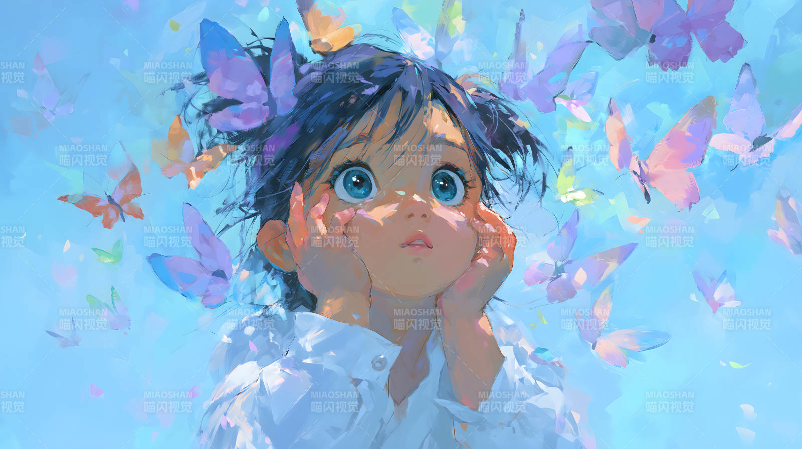 女孩与蝴蝶共舞的梦幻景象图片