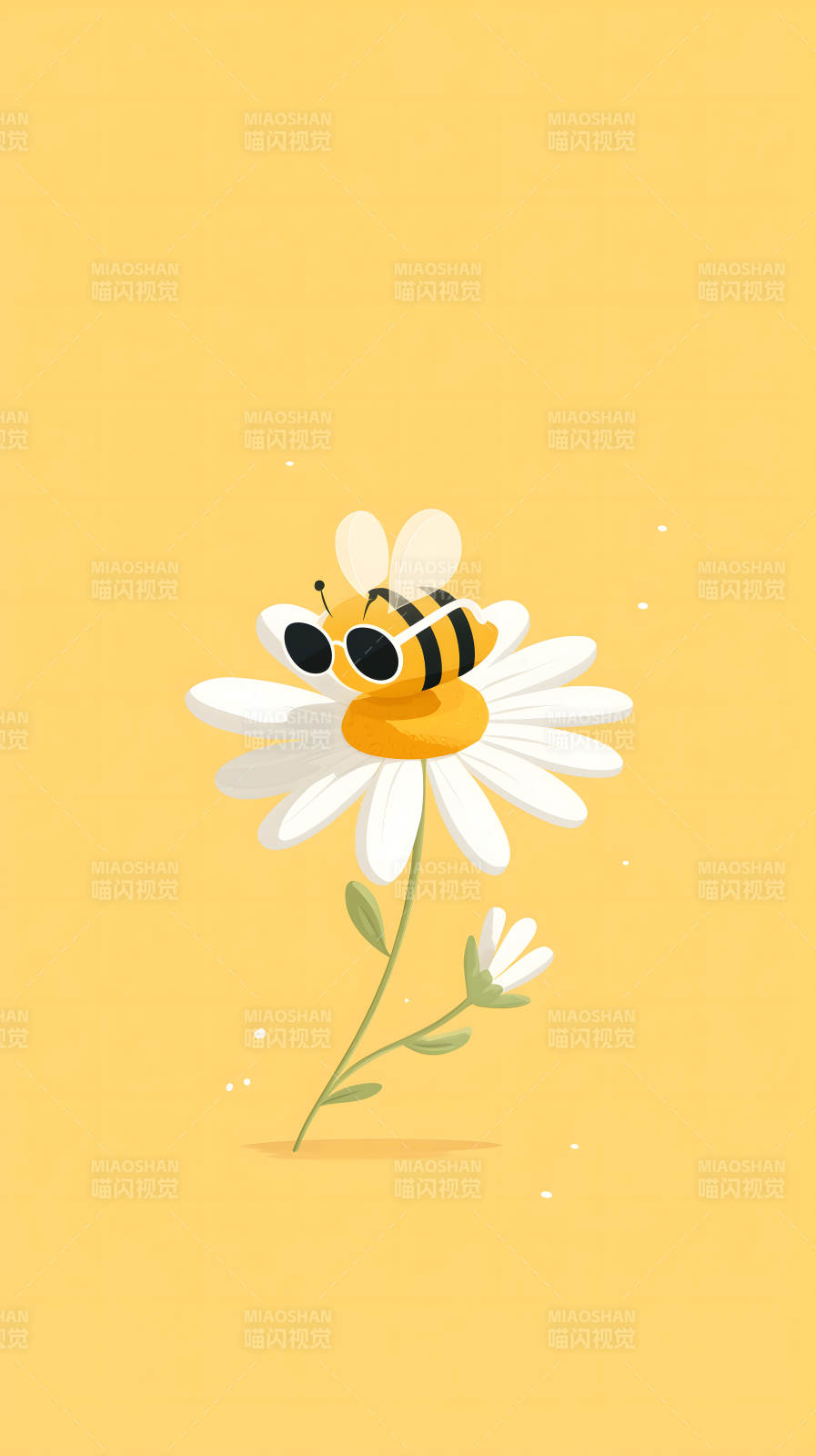 戴墨镜的蜜蜂在雏菊上休息图片