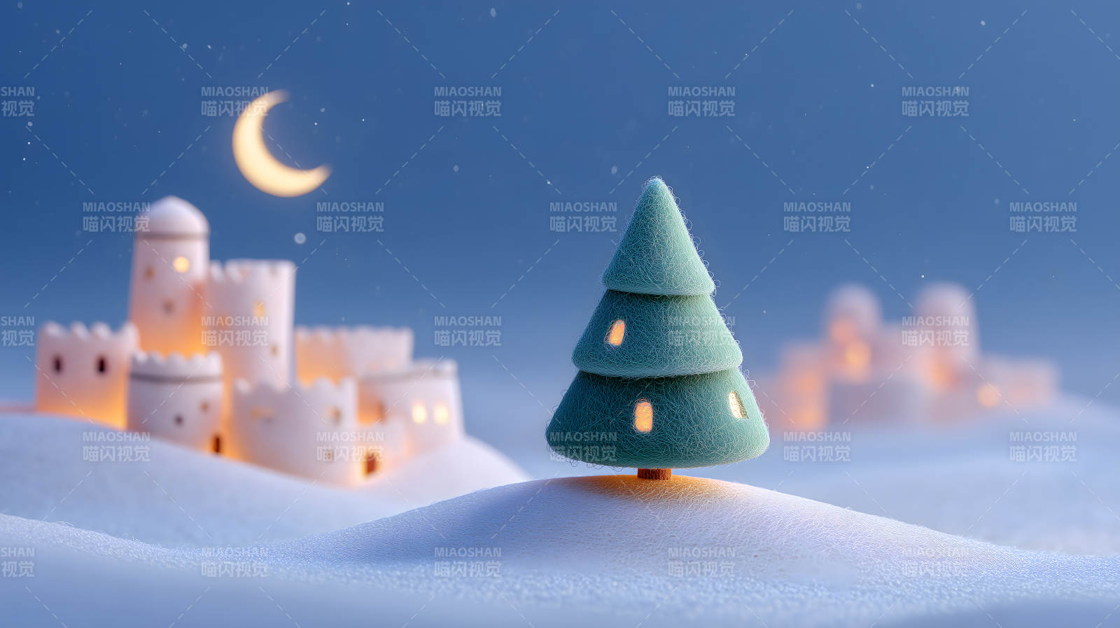 夜晚的雪地圣诞场景图片