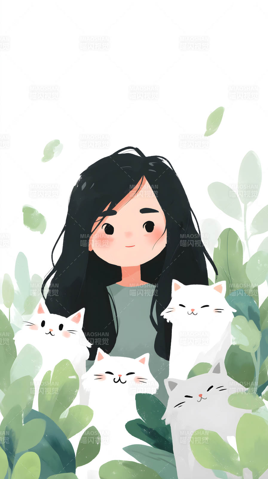 女孩和猫咪温馨图图片