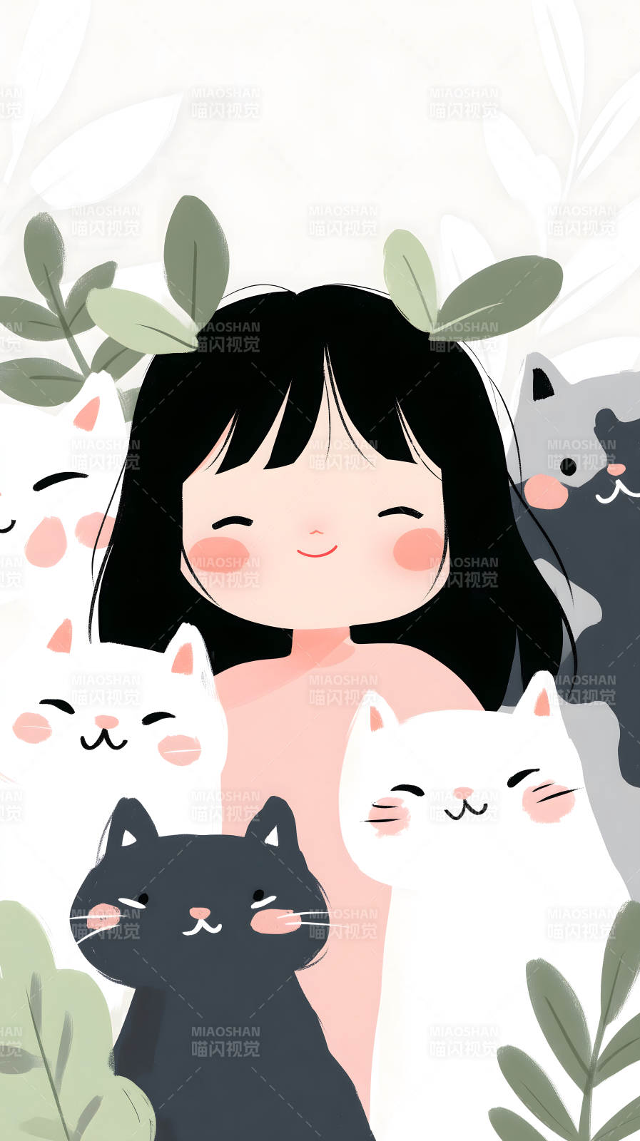 女孩和猫咪的温馨画面图片