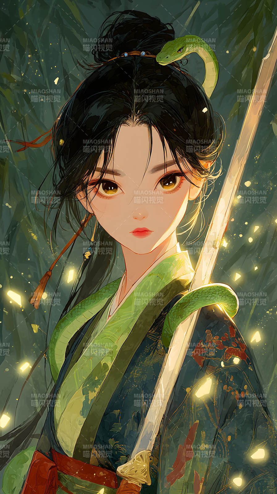 持剑女子与蛇图片