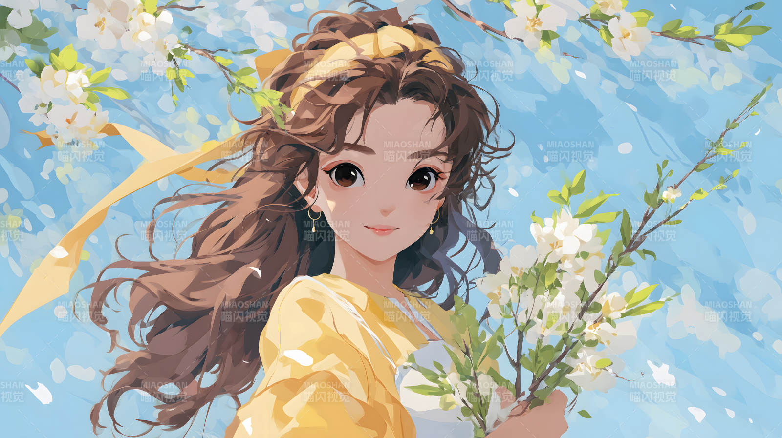 少女捧花春日绽放图片