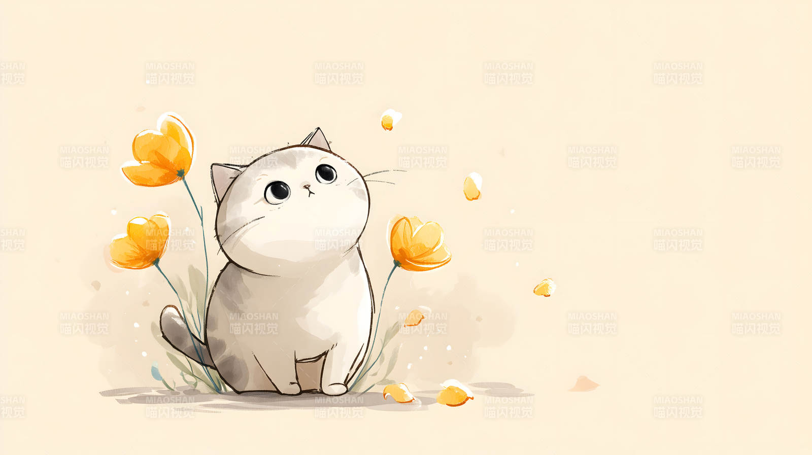 可爱小猫与花朵的温馨画面图片