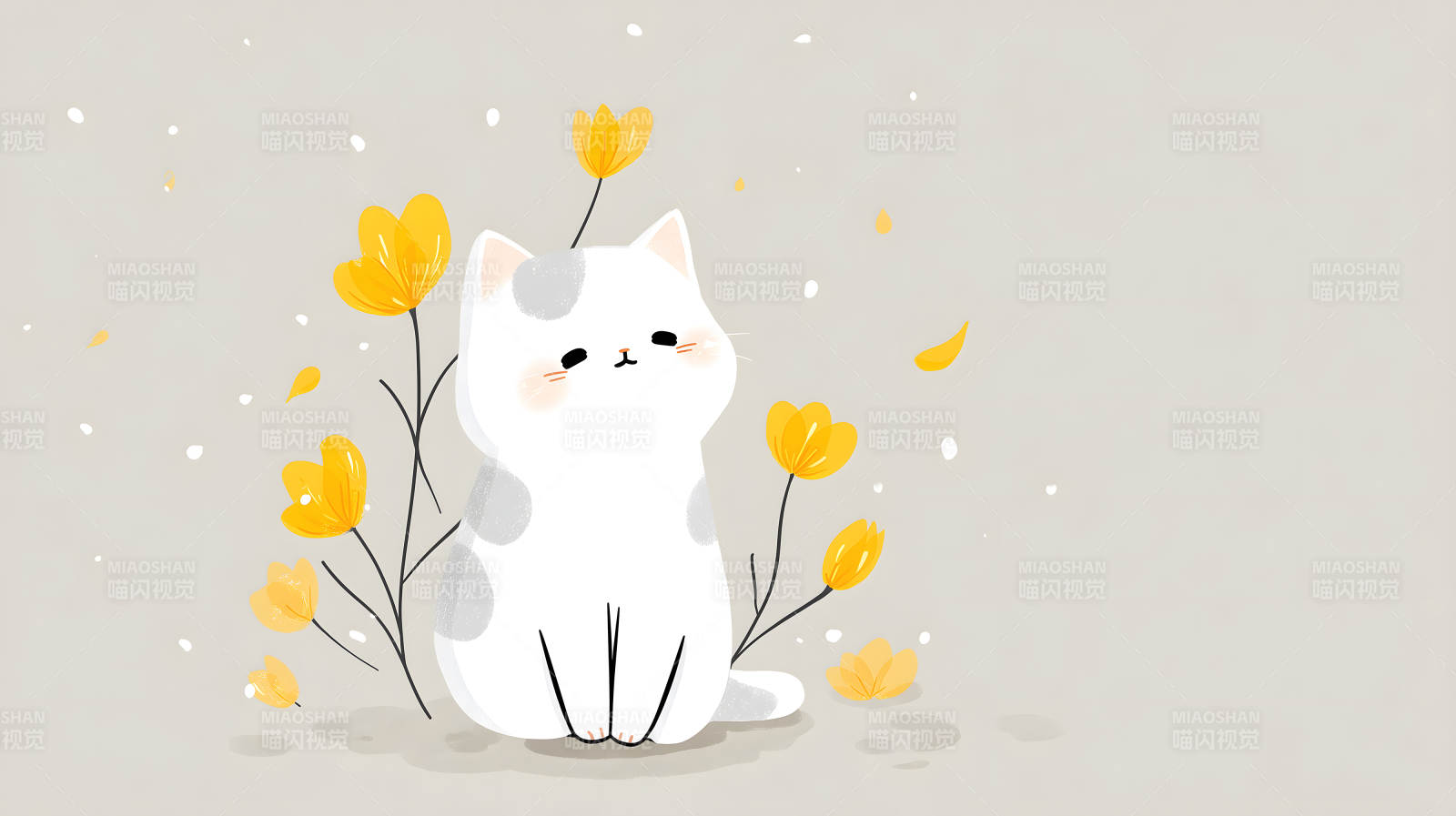 可爱的小猫与黄色小花图片