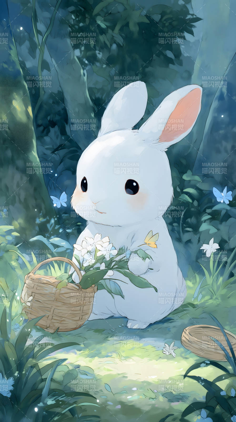 兔子采花在森林图片