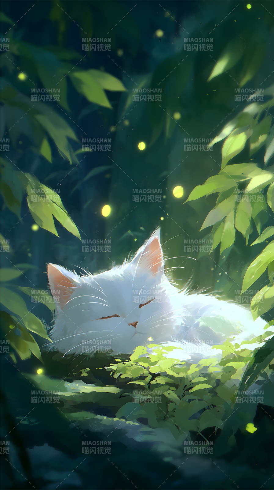 静谧森林中的可爱猫咪图片