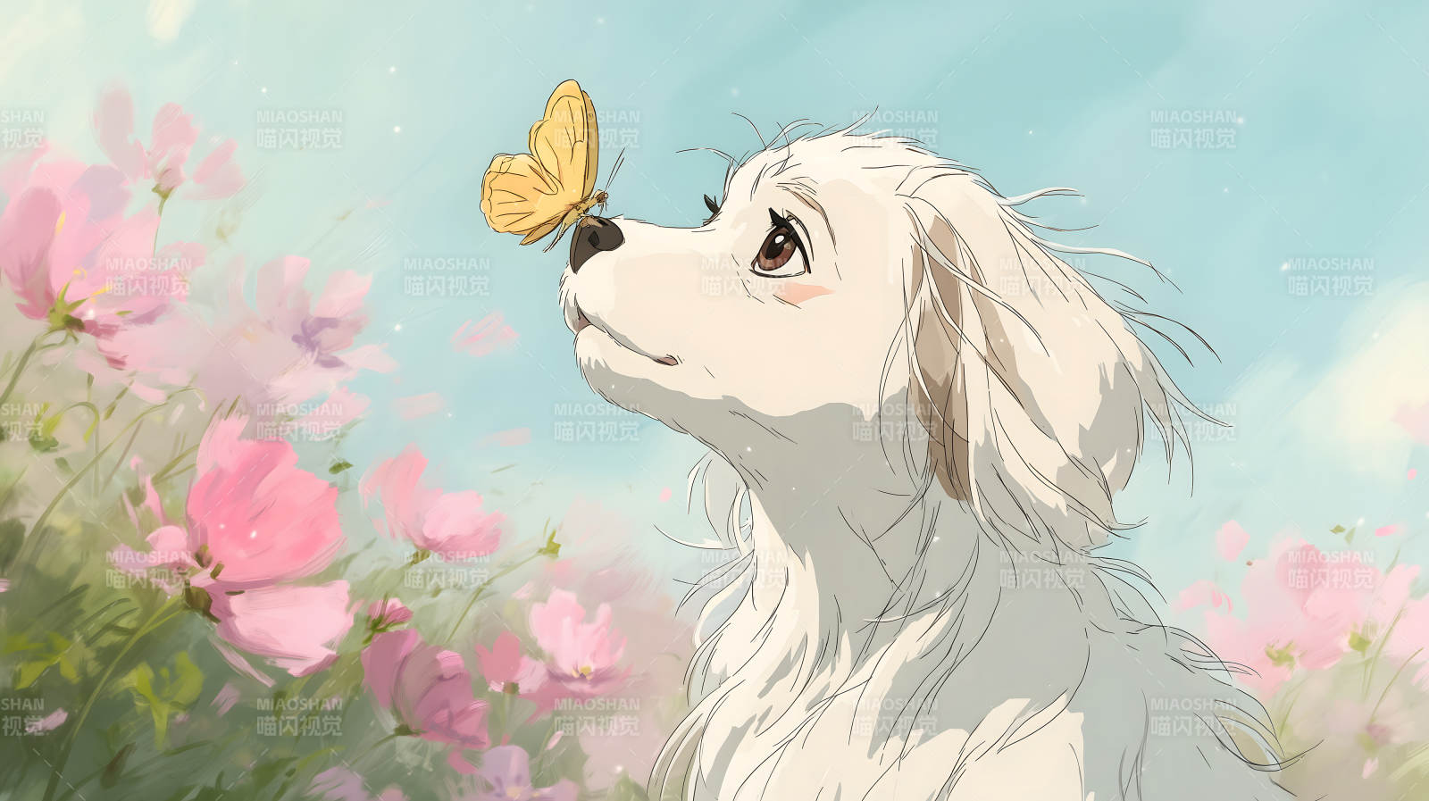 小狗与蝴蝶的温馨时刻图片