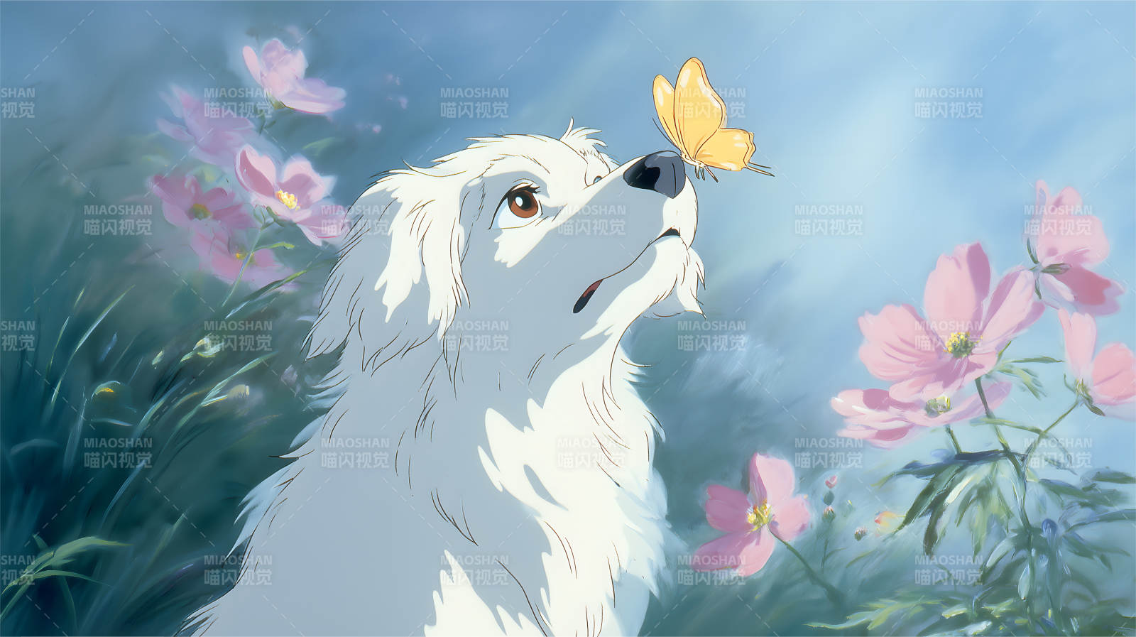 狗狗与蝴蝶梦幻般的相遇图片