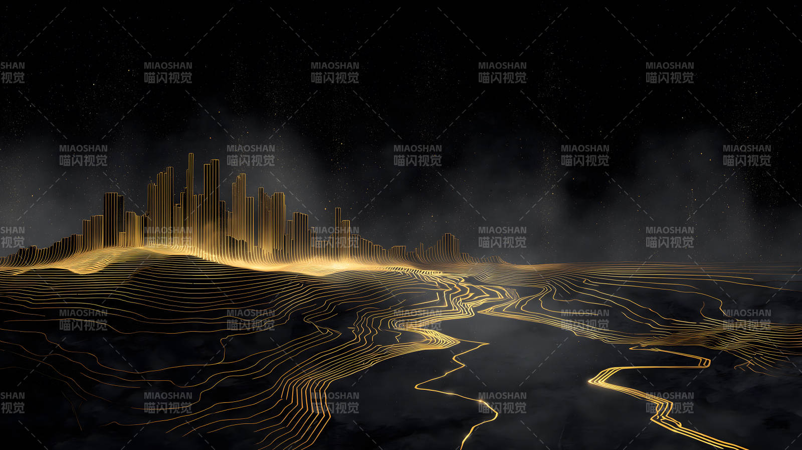 金色线条城市景观夜空图片