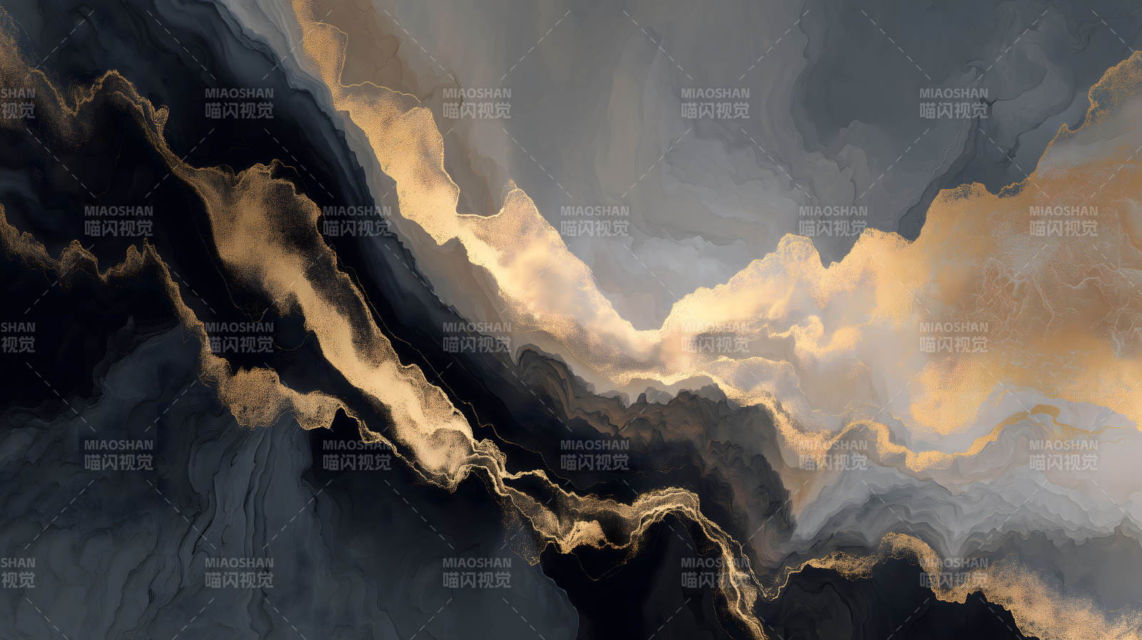 抽象金色与黑色水墨画图片