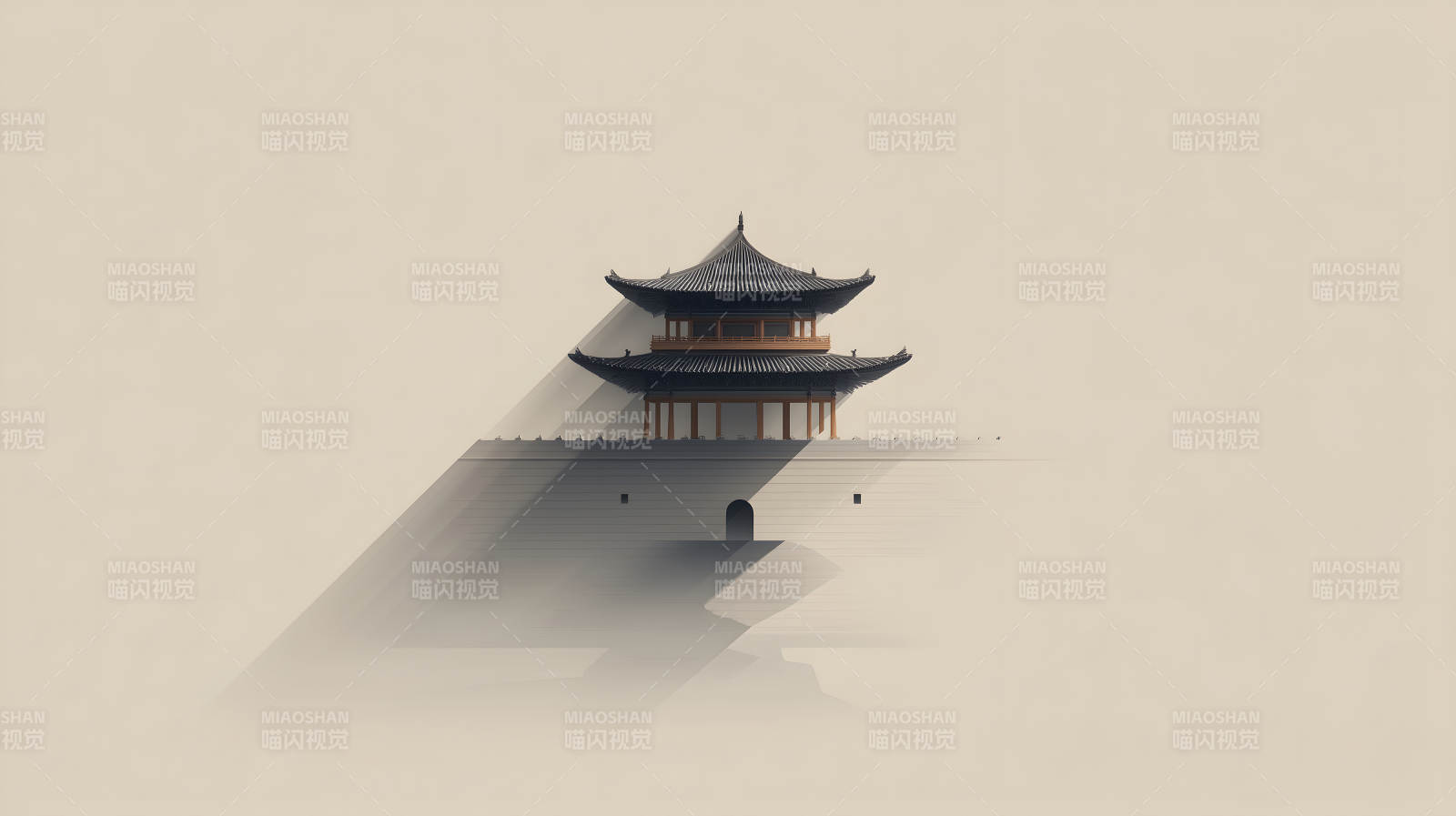东方建筑静谧风景画图片