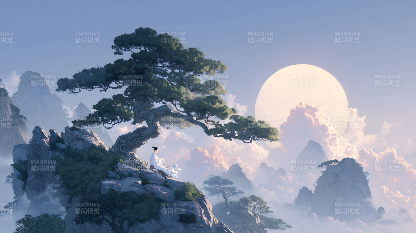 山间冥想树下静谧图片