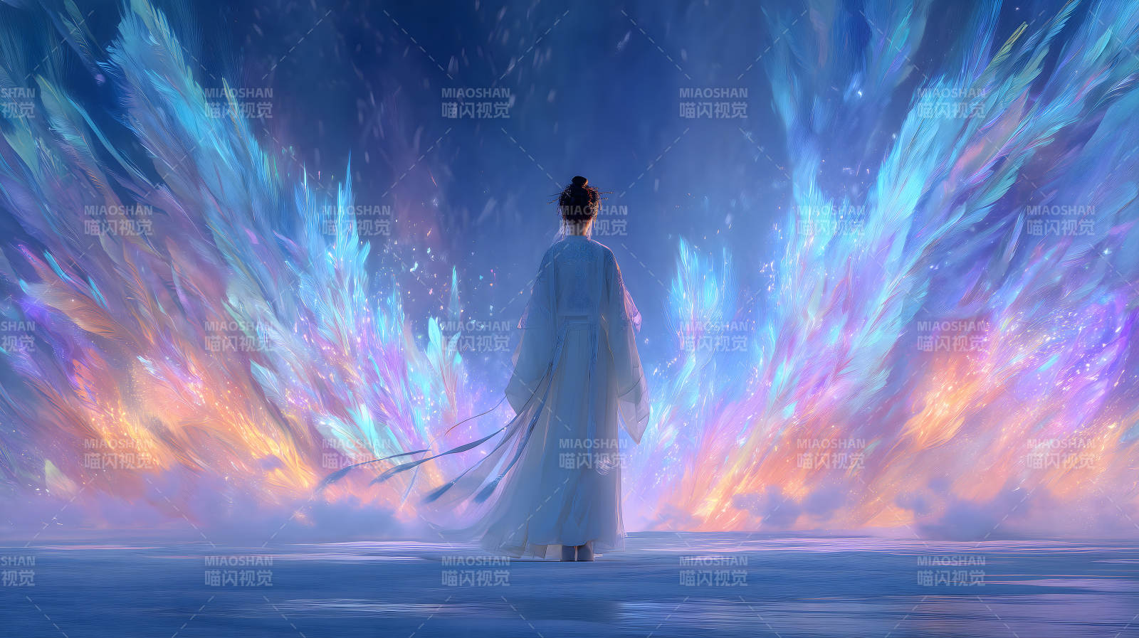 女子伫立于光芒之中图片