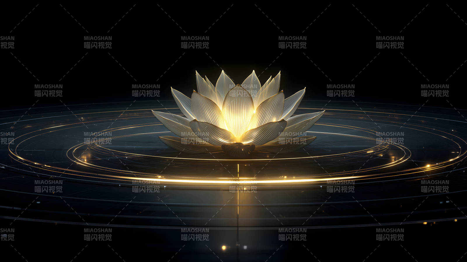 发光莲花环绕线条黑夜图片