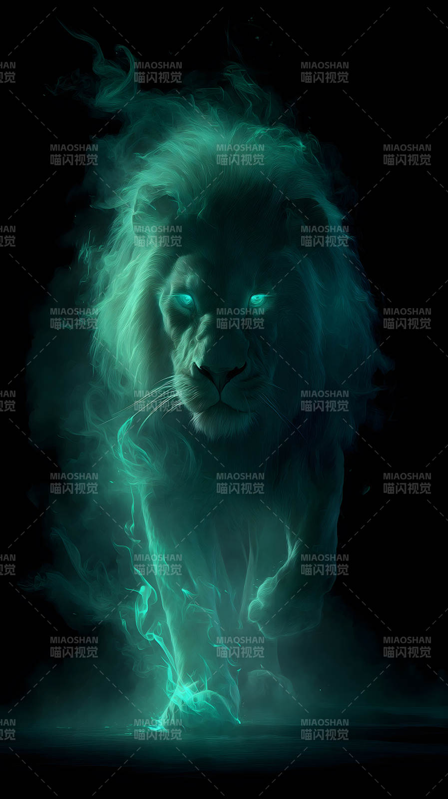 幽灵狮子在黑暗中散发光芒图片