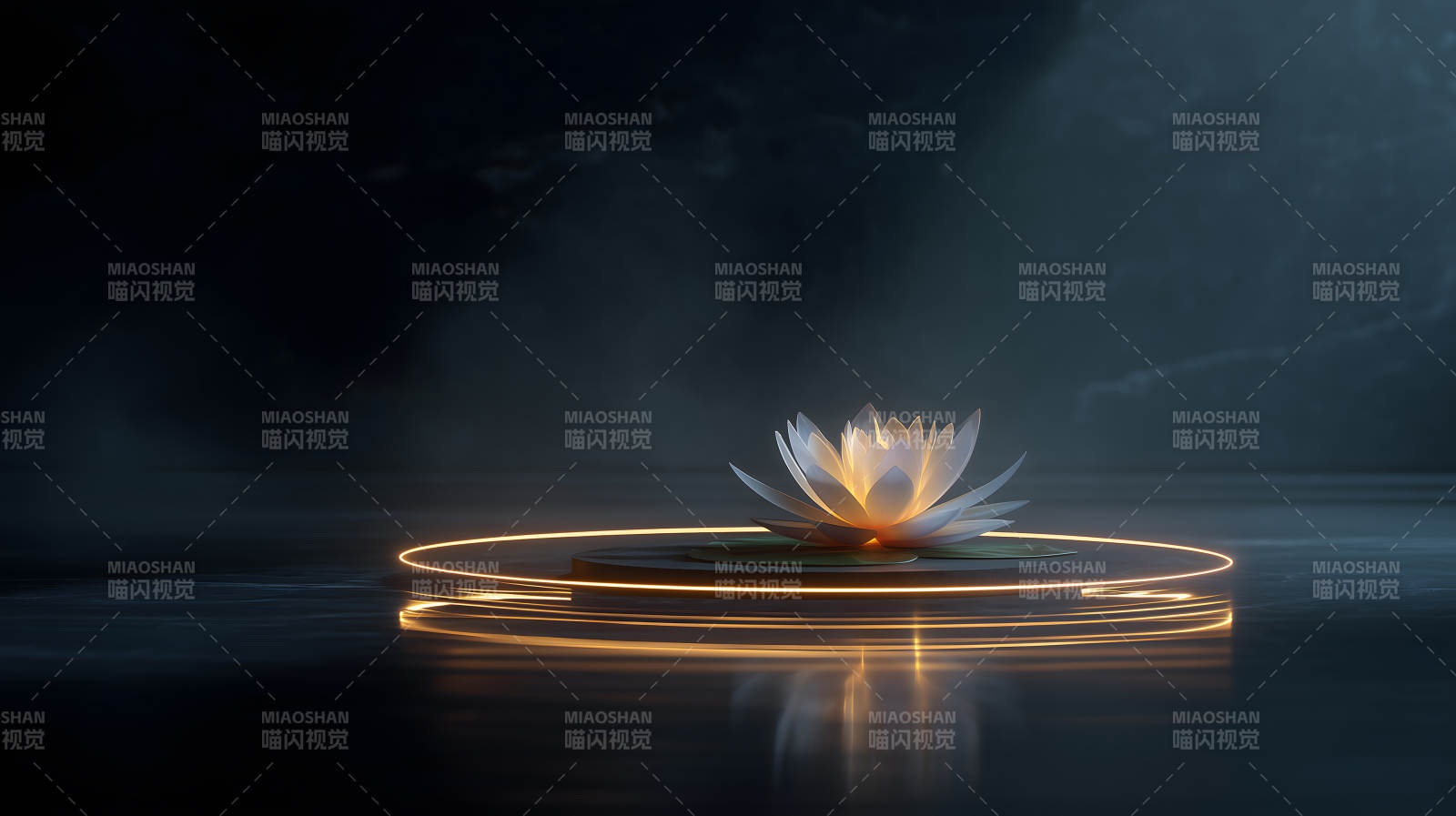 莲花在光环中绽放宁静祥和图片