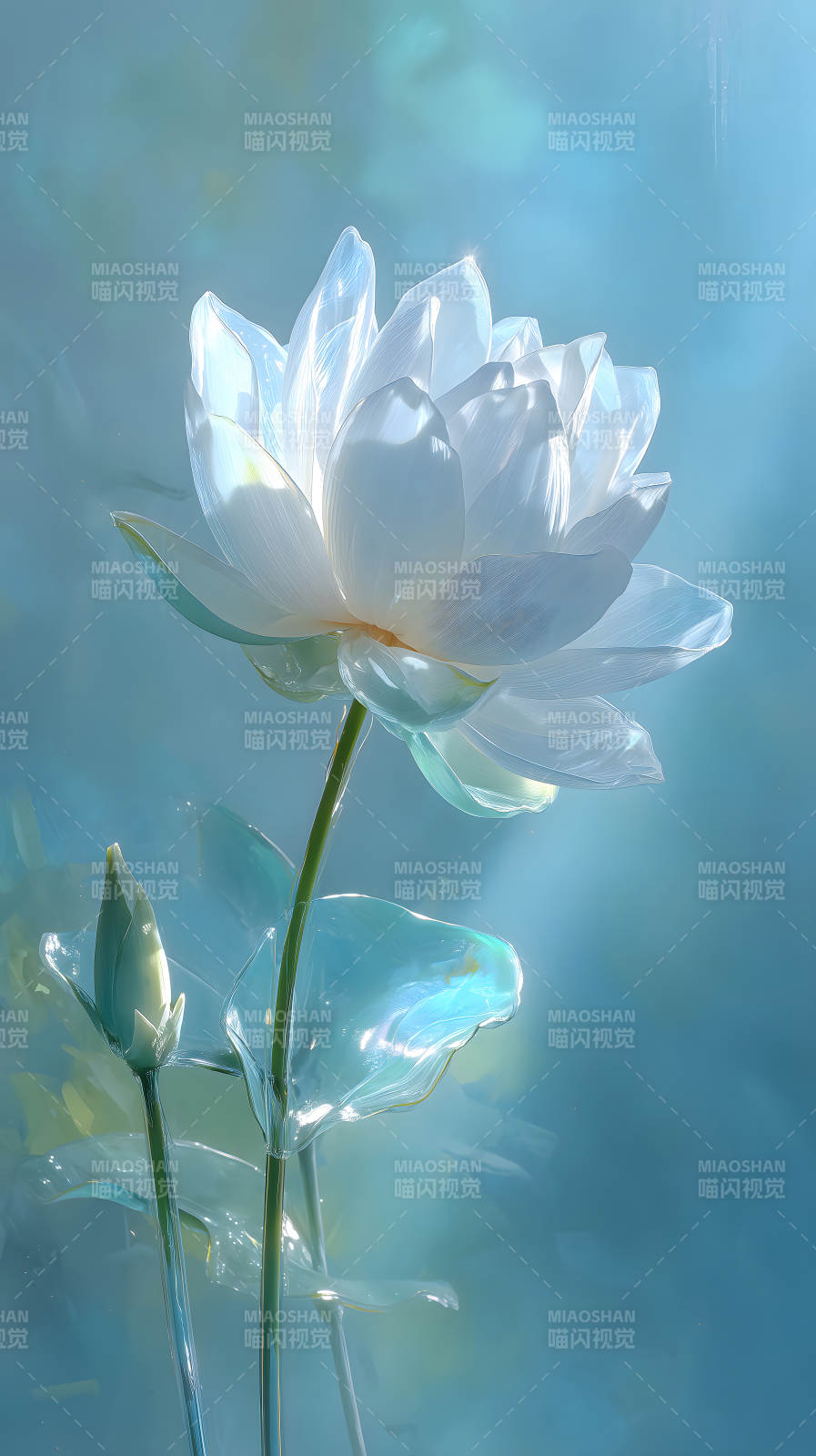 纯净莲花绽放水中晶莹剔透唯美图片