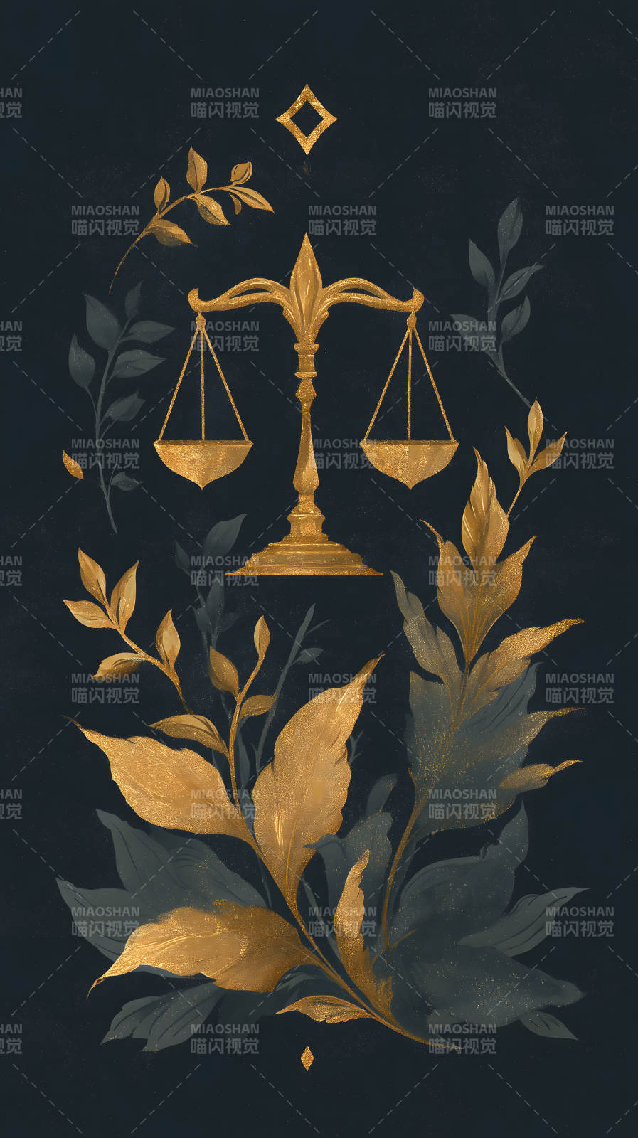 金色天秤与叶子图案图片