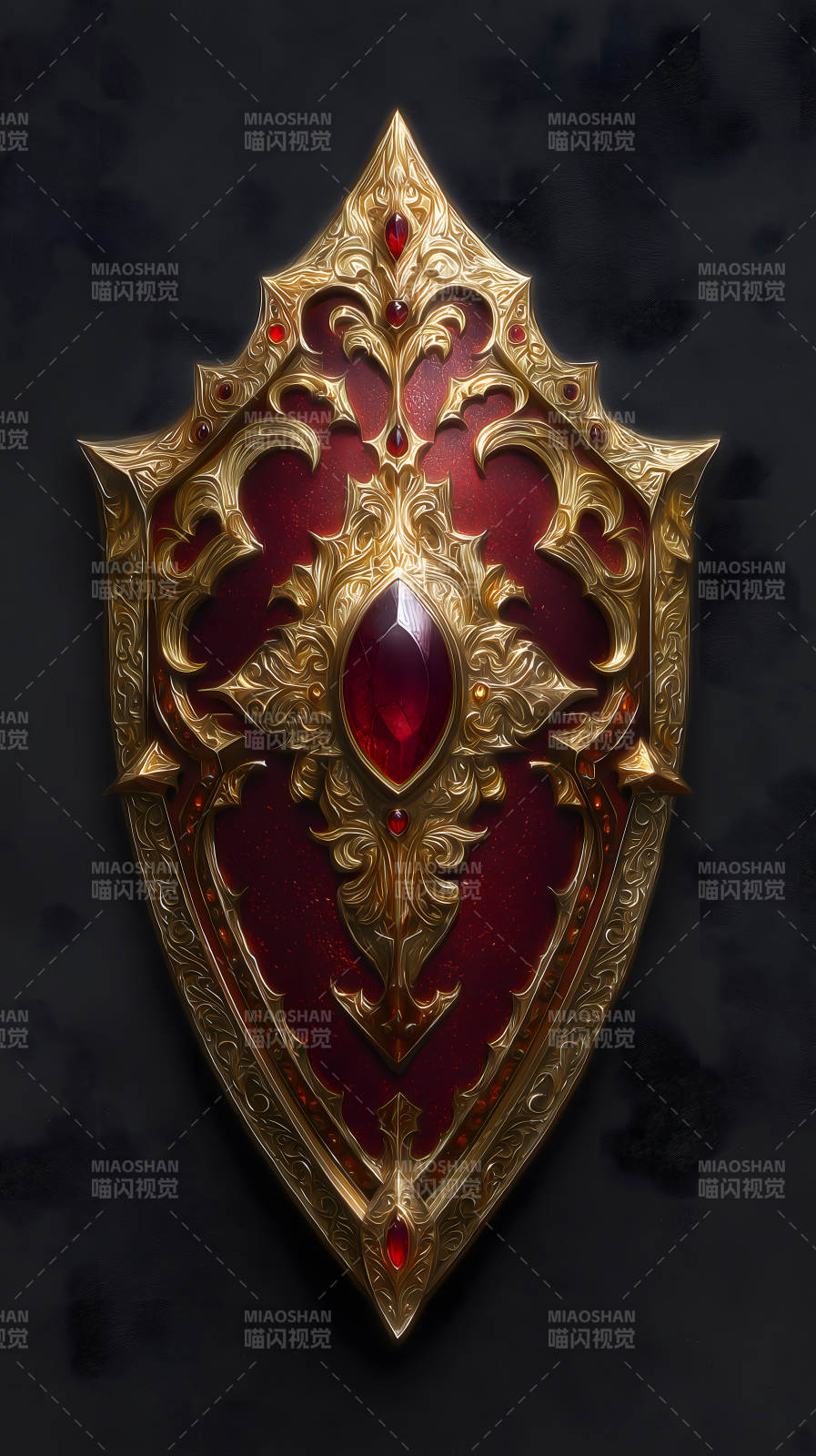 华丽的金色红宝石盾牌图片