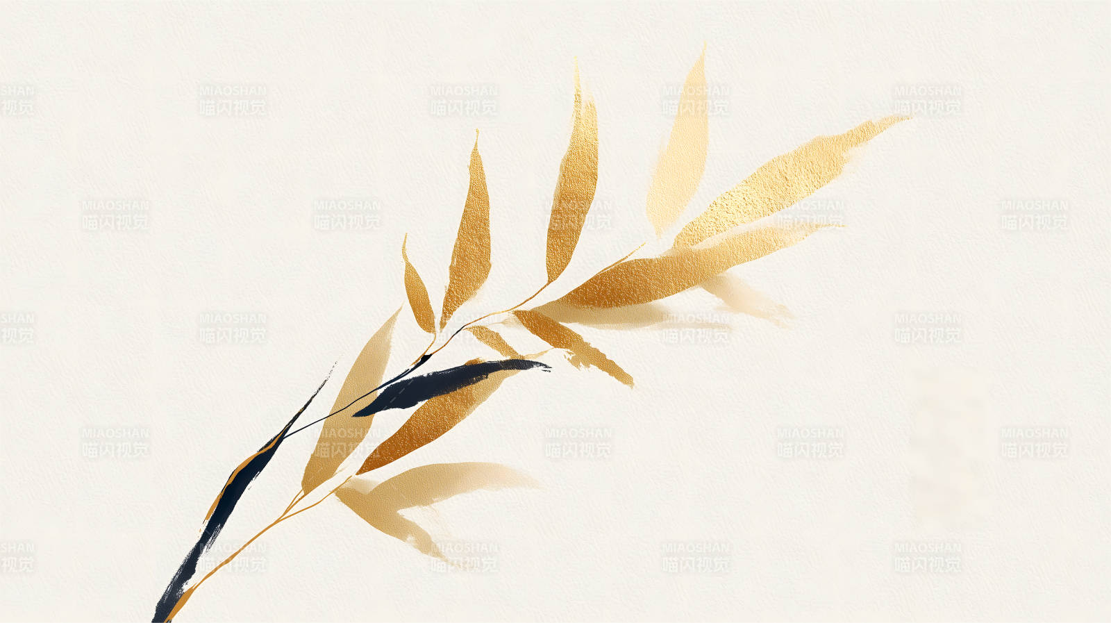 金色树枝简约风格绘画作品图片