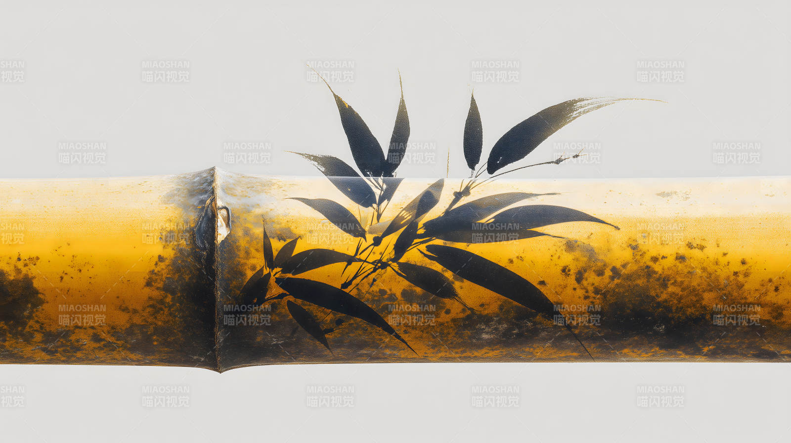 竹子水墨画金黄竹节青翠竹叶图片